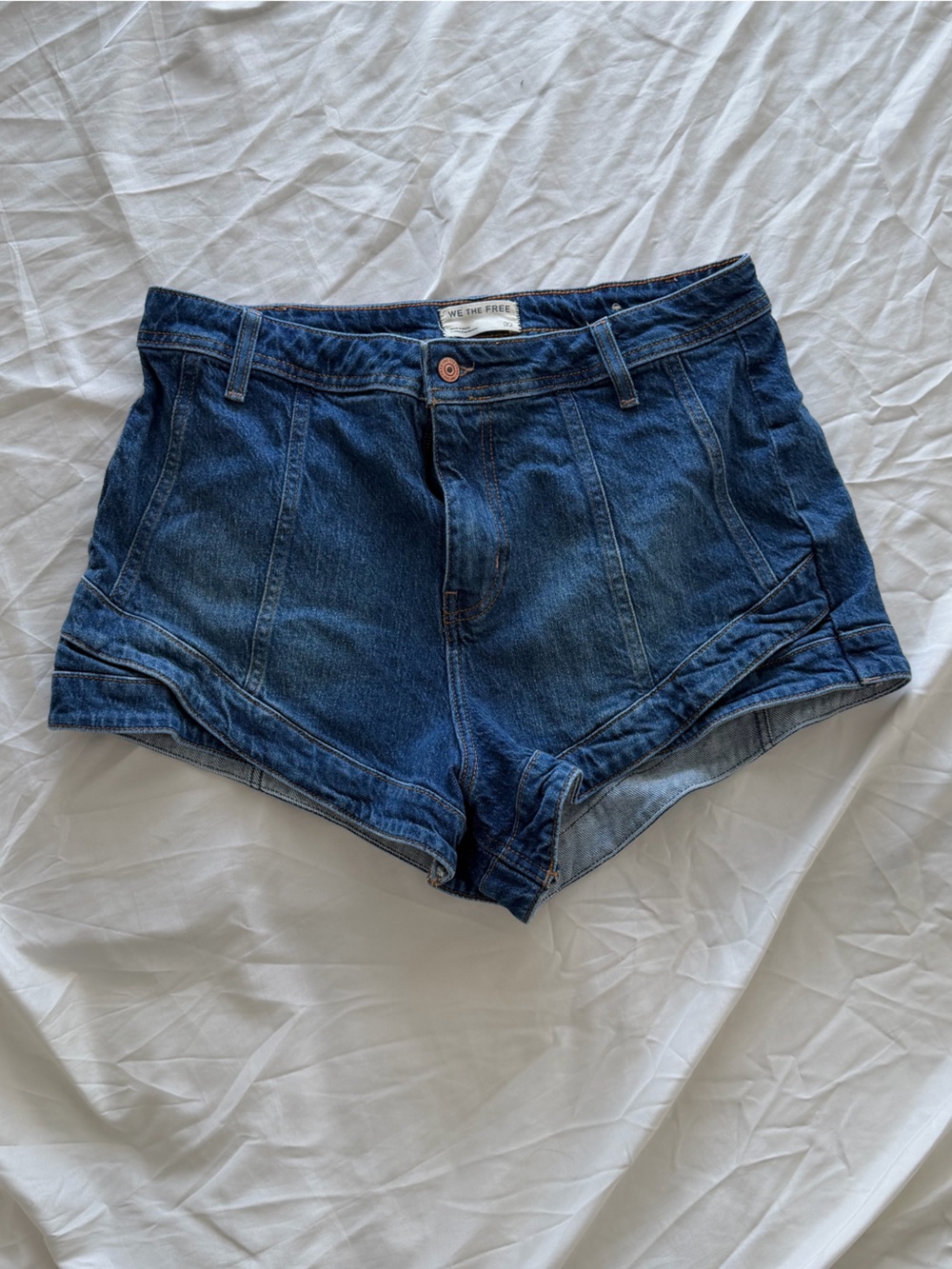 Free People Dark Blue Denim High-Rise Shortie